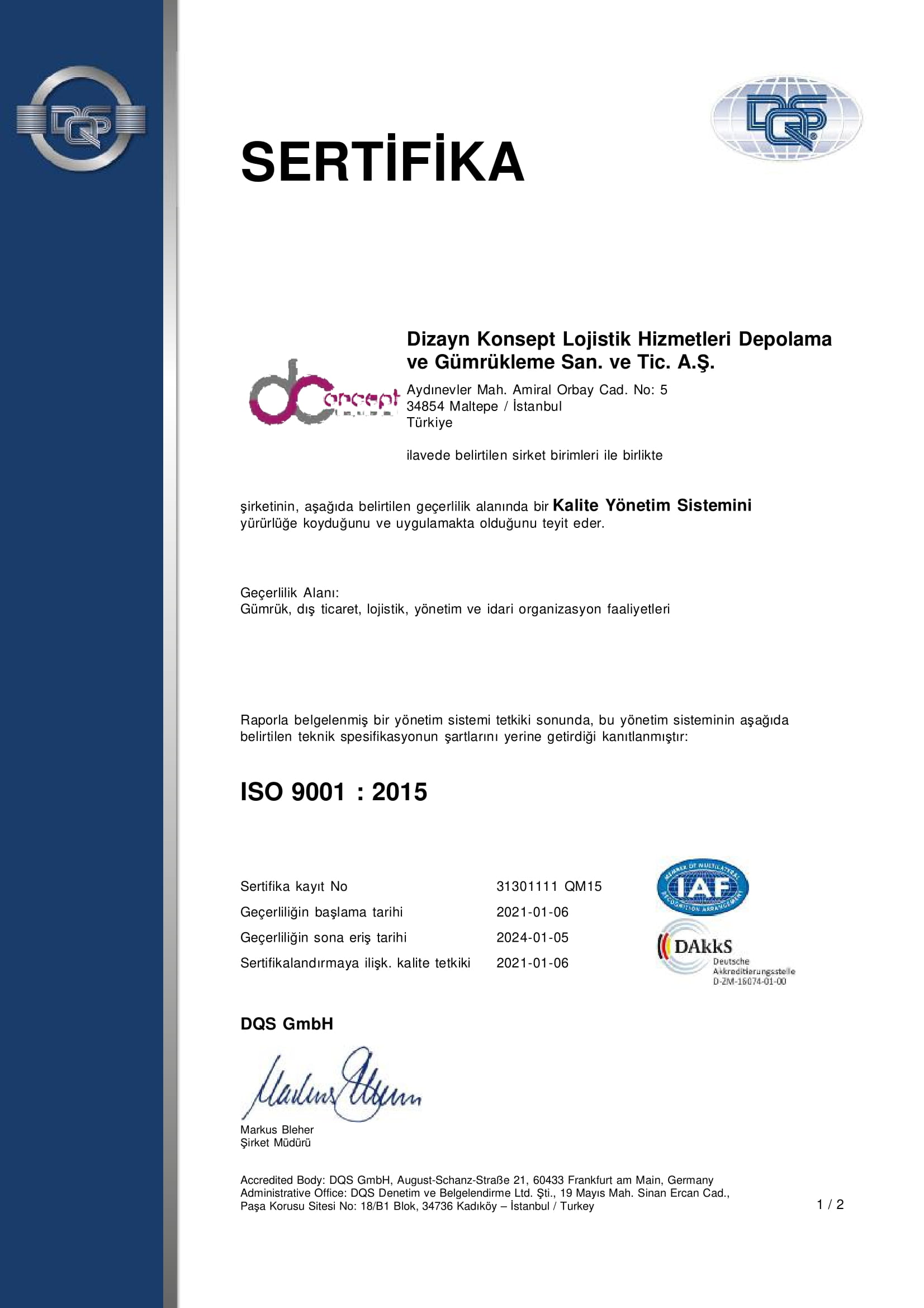 ISO 9001 BELGESİ - DİZAYN KONSEPT